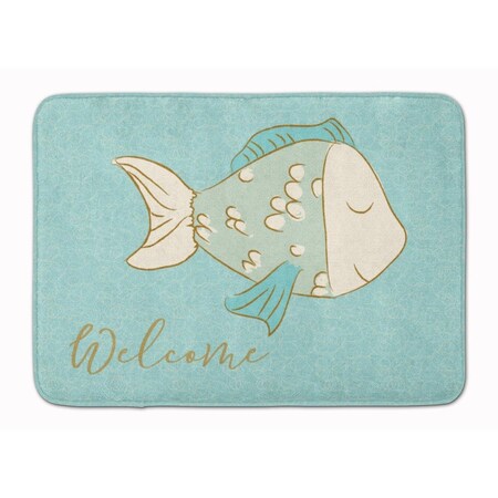 Carolines Treasures Blue Fish Welcome Machine Washable Memory Foam Mat BB8549RUG